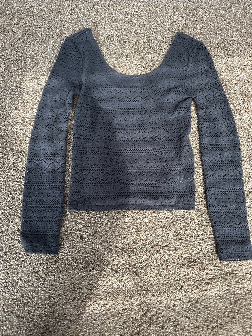 American Eagle Outfitters Black Crochet Scoop Neck Long Sleeve Top